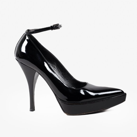 Prada Black Patent Leather Ankle Strap Platform Pumps - Picture 1 of 9